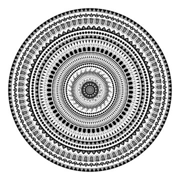 Vector abstract decorative round floral mandala ornamental black and white illustration. Flower background. Vector illustration EPS 10 File isolated on white background. Ideal for festival background.