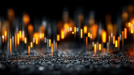Futuristic Digital Stock Market Backdrop with Glowing Candlestick Charts and Data Visualizations