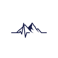 Minimalist mountain landscape silhouette with heartbeat pulse symbolizing adventure and wellness