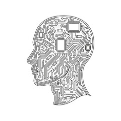 Artificial intelligence conceptual outline representing digital thoughts within the human mind