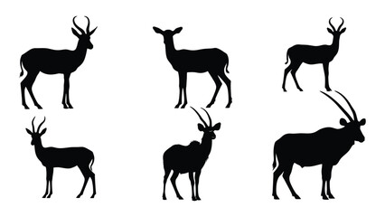 Various antelope and gazelle silhouettes isolated on white background, Vector