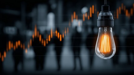 Illuminating Market Insights, Lightbulb Symbolizing Financial Ideas with Trading Charts in the Background