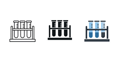 Laboratory test tubes icon set in black, white, and blue color variations