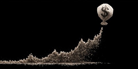 Inflation Concept: Rising Dollar Bag Made of Cash Symbolizing Economic Growth, Market Surge, and Monetary Pressure