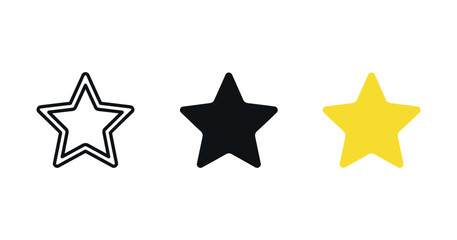 Obraz premium Three star icons: outline, solid, and yellow illustration on white background