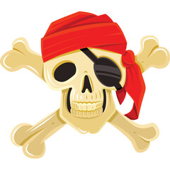 Skull And Crossbones Pirate Symbol With Red Bandana And Black Eye Patch Transparant Background