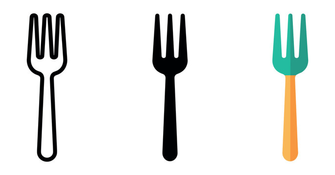Three forks: monochrome, black silhouette, colorful design