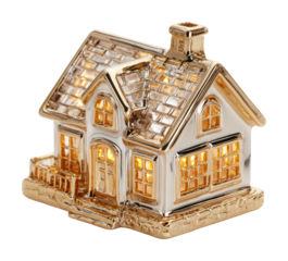 Charming decorative golden house figurine home artistic isolated on transparent background