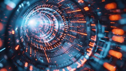 Futuristic Quantum Computer Core with Data Streams in a High-Speed Digital Tunnel of Light and Information