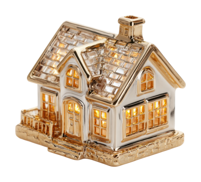 Charming decorative golden house figurine home artistic isolated on transparent background
