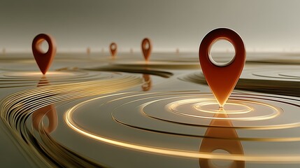 Red Location Pin on a Transparent Glass Map with Ripple Effect and Futuristic GPS Navigation Aesthetic