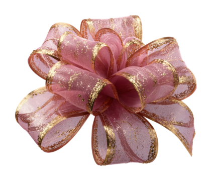 Decorative pink ribbon bow craft project fabric isolated on transparent background