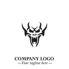 Head of Vampire Logo Symbol in Black on the White Background with Gothic Horror Vector Design