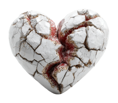 Cracked heart sculpture installation urban space emotional concept isolated on transparent background