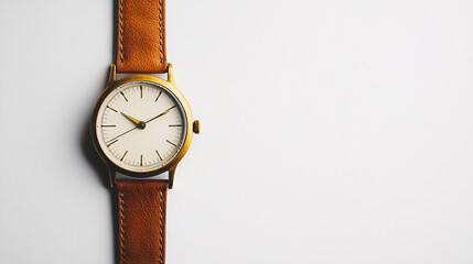 Elegant vintage gold wristwatch with rich brown leather strap, a timeless accessory for any occasion.