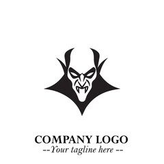 Head of Vampire Logo Symbol in Black on the White Background with Gothic Horror Vector Design