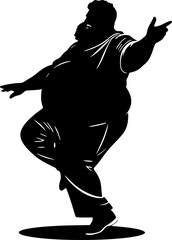 Cheerful chubby man silhouette dancing illustration for fun and happiness artwork