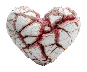 Cracked heart sculpture installation gallery emotional isolated on transparent background