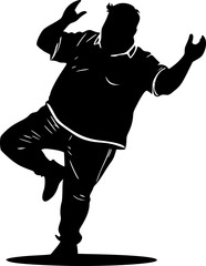 Funny fat man dancing silhouette illustration for humor and lifestyle design