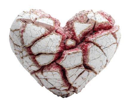 Cracked heart sculpture installation gallery emotional isolated on transparent background