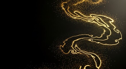 Radiant golden shimmer on deep black creating flowing abstract forms