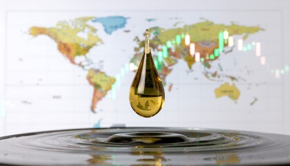 Global Oil Market Dynamics Analyzing Fluctuations in Crude Oil Prices with a World Map and Stock Market Chart
