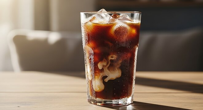 Refreshing iced coffee drink with a swirling touch of milk delight - Powered by Adobe