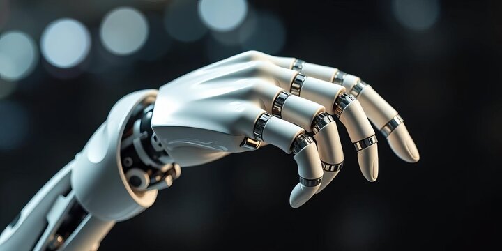 Sleek, articulated white robotic hand, precision engineered,   hardware,  engineering