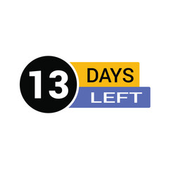 13 days left countdown timer reminding for project deadline, promotion, or event, creating anticipation and urgency for marketing campaigns