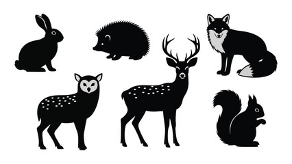 Woodland animal silhouettes collection isolated on white background, Vector