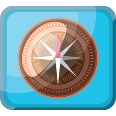 Stylized Compass Rose Icon with Blue Square Border and Subtle Light Reflections Illustrating Direction and Navigation