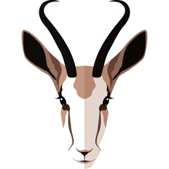 Stylized geometric illustration of a springbok antelope head with long curved horns and a brown and white face on a transparent background