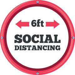 Social Distancing Sign With 6 Feet Distance Marker And Red Border On Transparent Background