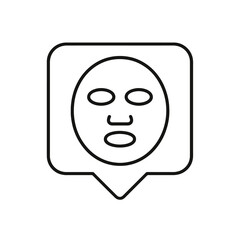 Thin-line facial mask icon inside a square pin, symbolizing rejuvenation and skincare. Perfect for spa illustrations, cosmetic branding, and beauty dashboards.