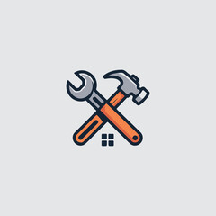 hammer and wrench in a home icon