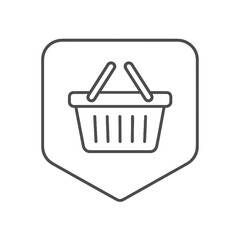 Thin-line shopping basket icon inside a square pin, symbolizing retail and purchase. Perfect for e-commerce systems, supermarket visuals, and online shopping designs.