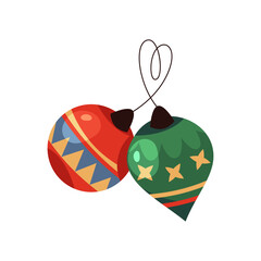 Vector new year tree toys. Christmas bauble ornament. Winter cartoon bubble for holiday or festive. Classic or vintage glass balls with stars. Celebration accessory for Xmas. Seasonal festival decor.