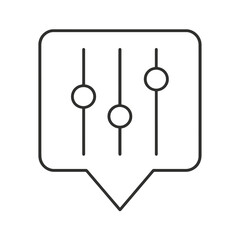 Minimalist line vector of three vertical sliders in a square pin shape, representing settings management, precision control, and software configuration.