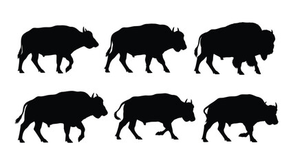 Bison and buffalo silhouette collection isolated on white background, Vector