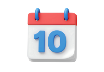 A bright red and white calendar displaying the tenth day of the month.