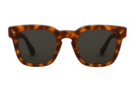 Tortoiseshell patterned sunglasses with dark lenses, a versatile fashion accessory providing sun protection. Transparent background