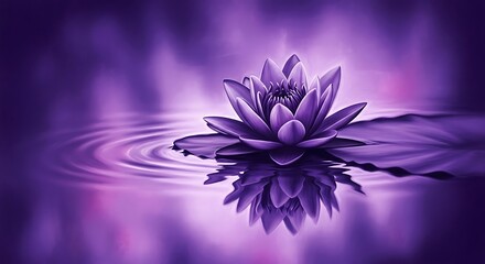 Radiant purple lotus blossom rests serenely on water, creates calmness