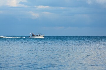 Sports motor boat with high speed  blue sea summer