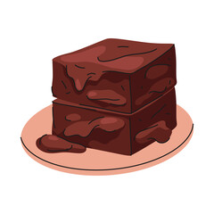 Brownie dessert or chocolate square food. Vector sweet baked treat or cocoa pastry slice, fudge bar confection from bakery. Homemade cake piece. Traditional American gastronomy element. Culinary.