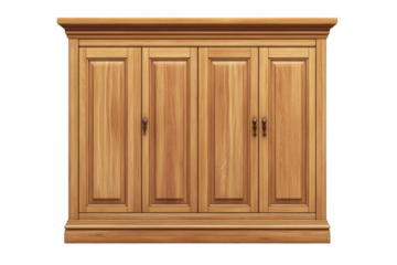 High resolution wooden cabinet with four doors, interior design furniture, home decor, woodwork, isolated on transparent background
