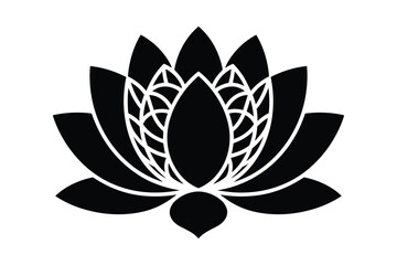 Black silhouette of a stylized lotus flower with intricate petal details on a white background