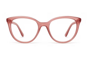 Pink cat eye eyeglasses on transparent background, reflecting fashion, eyewear, and vision accessory trends