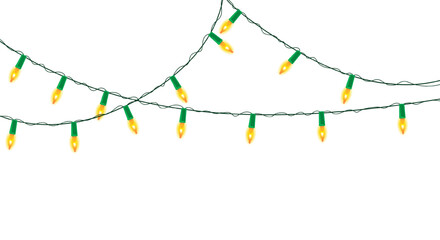 A string of glowing yellow Christmas lights arranged in loops on a white background, creating a festive and cheerful holiday atmosphere. Christmas bulbs twinkle with shine illustration 