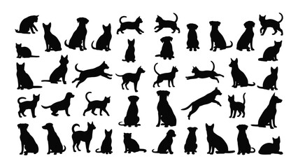Collection of dog and cat silhouettes isolated on white background, Vector