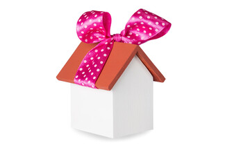 A small house as a gift isolated on a white background